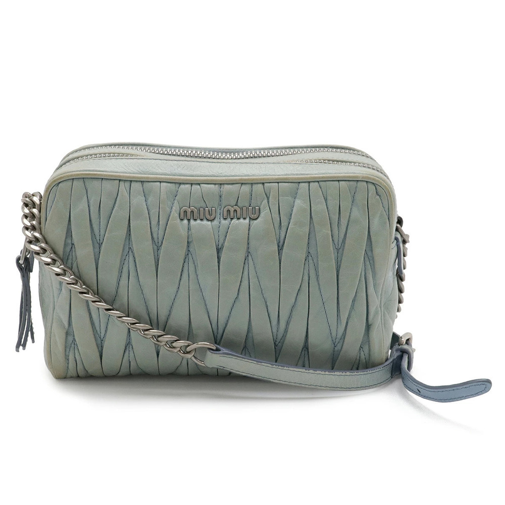 Miu Miu Matelasse Gathered Crossbody Bag Leather Blue